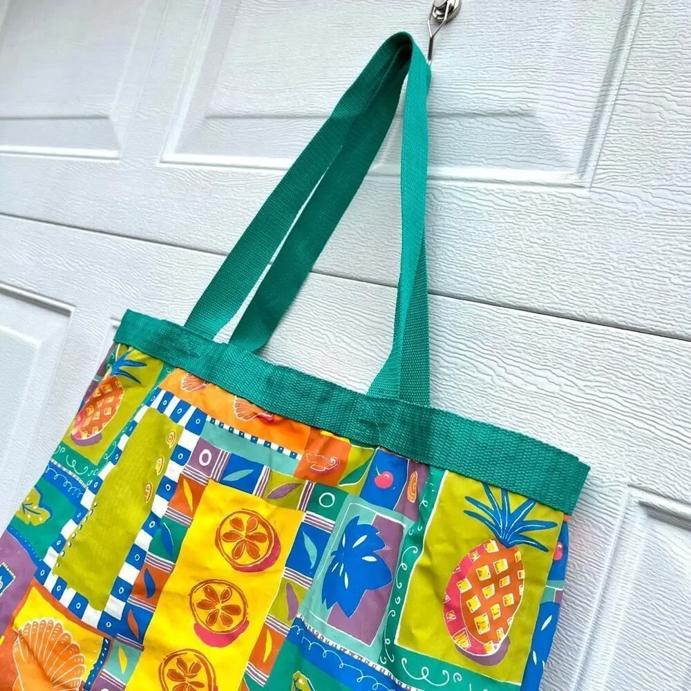 VTG 90s Tropical Vinyl Beach Tote Bag Poolside Coastal Grandma
